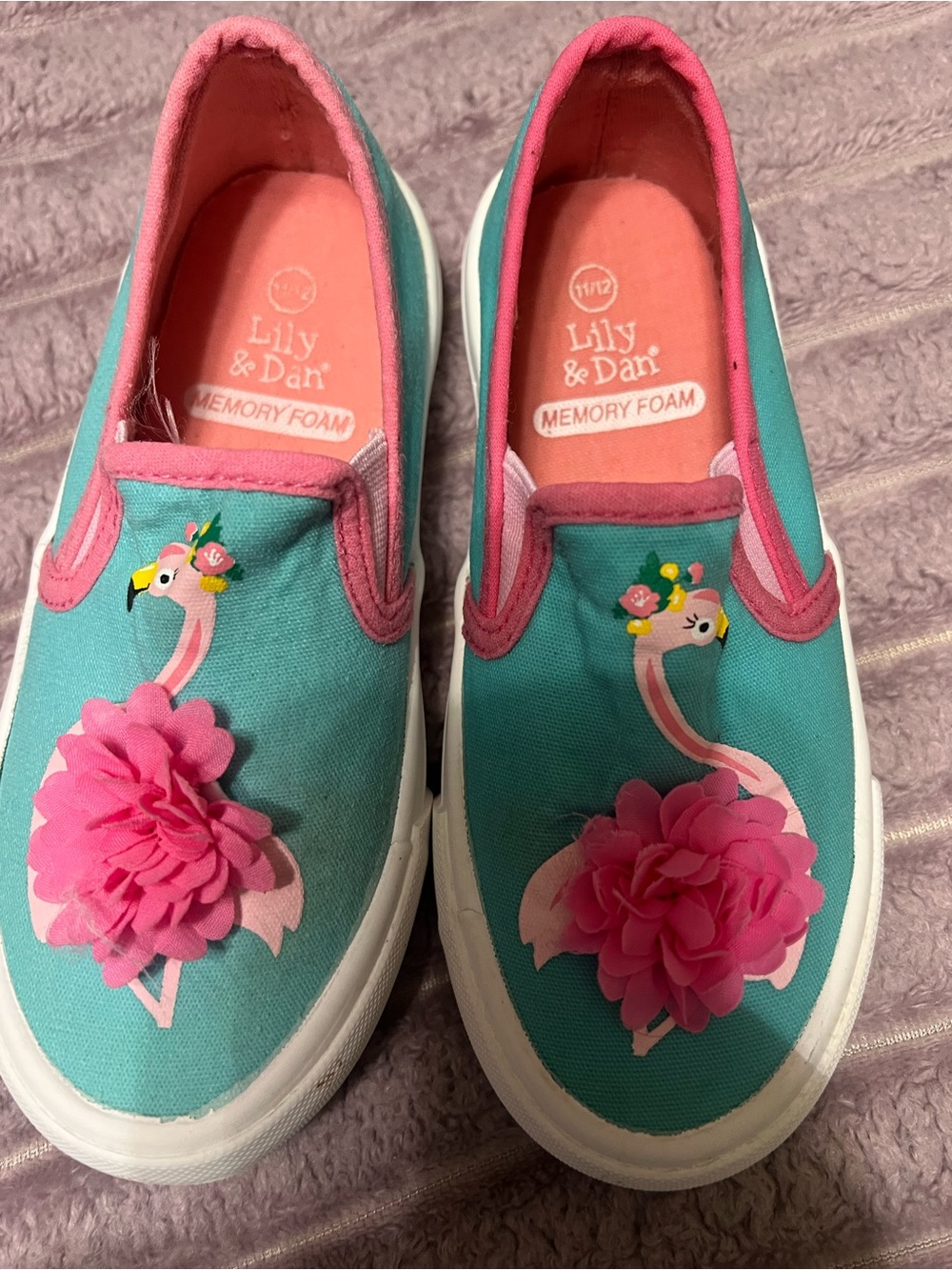 Kids' Teal and Pink Flamingo Slip-On Sneakers